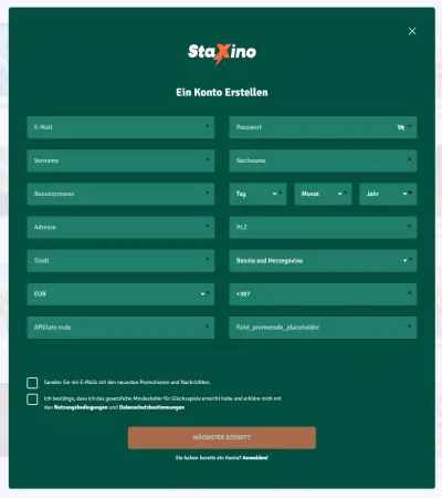 Staxino Registration